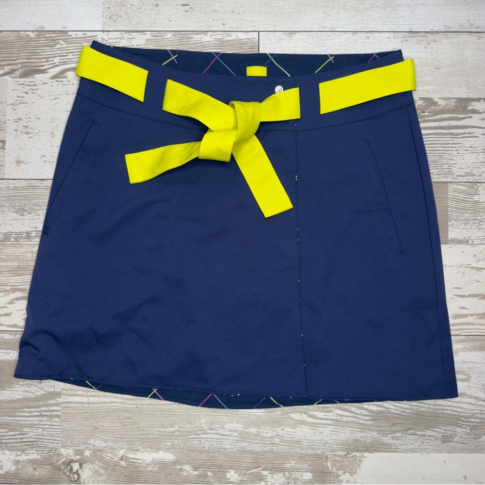 Nike Women’s Reversible Golf Skirt Navy Blue‎ Neon Yellow Straight Fit Size M